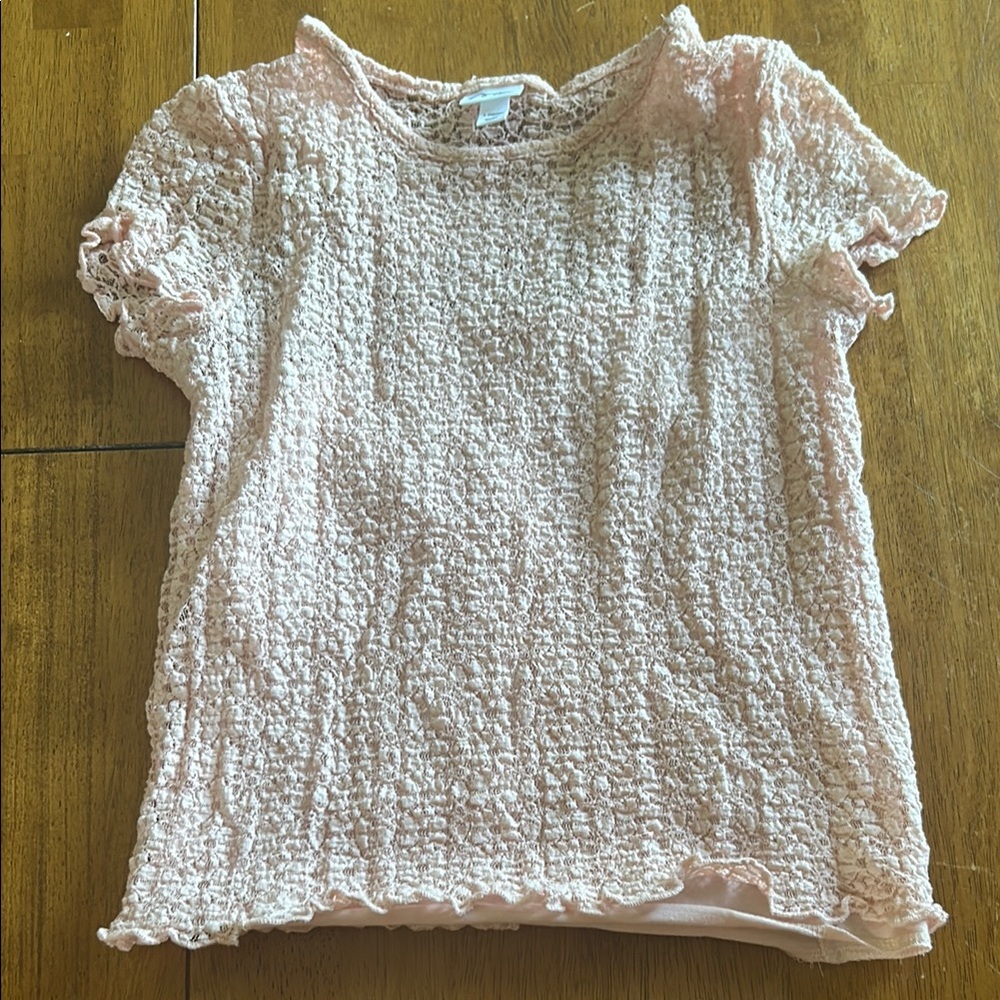 Art Class pink lace short sleeve shirt w/attached pink cami tank large 10/12